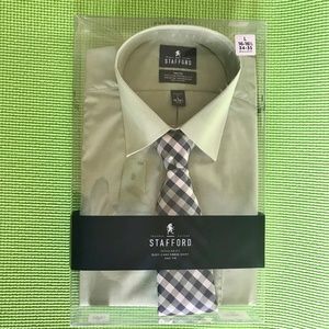 NWT Stafford | Green Dress Shirt with Gingham Tie
